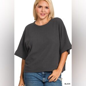 Zenana DOUBLE KNIT BANDED BOTTOM SHORT SLEEVE TOP